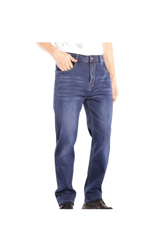 Men's Big and Tall Relaxed Fit Stretch Jeans,Loose Work Outdoors Vintage Solid Denim Cargo Pants Blue 56