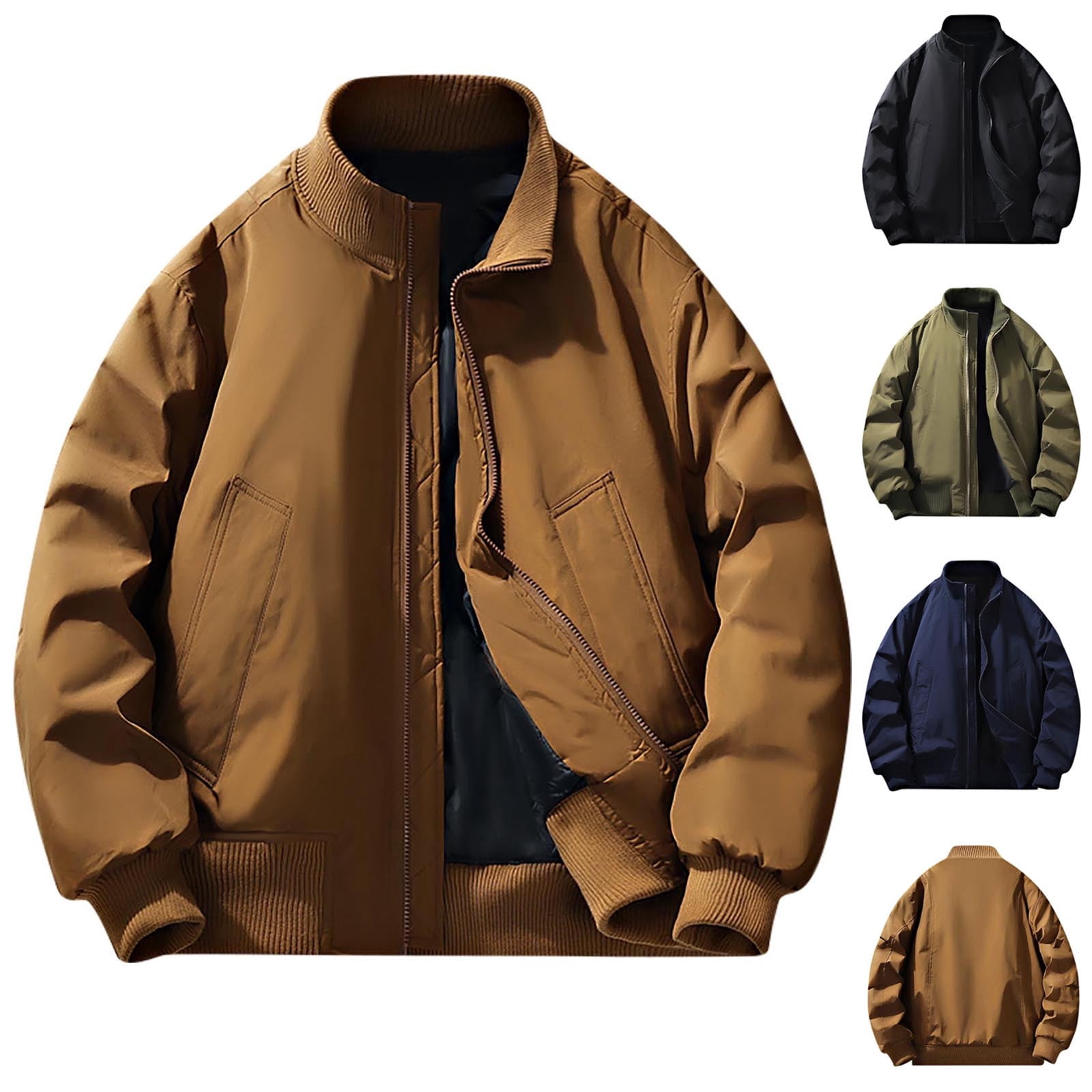 Men's Plus Size Zip Up Baseball Collar Bomber Jacket