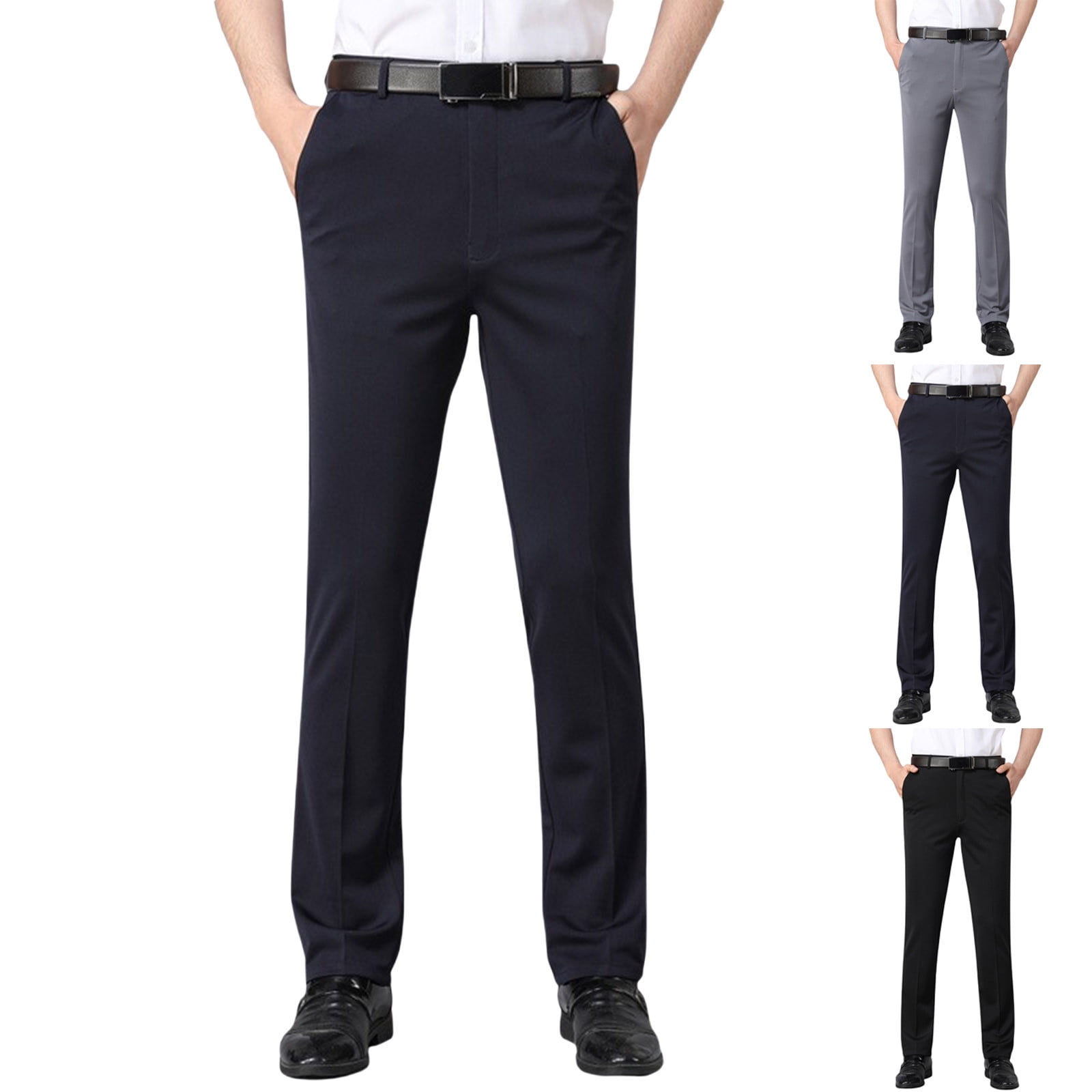 Afuyipoi Men's Business Dress Pants, Khaki Classic Fit Flat Front ...