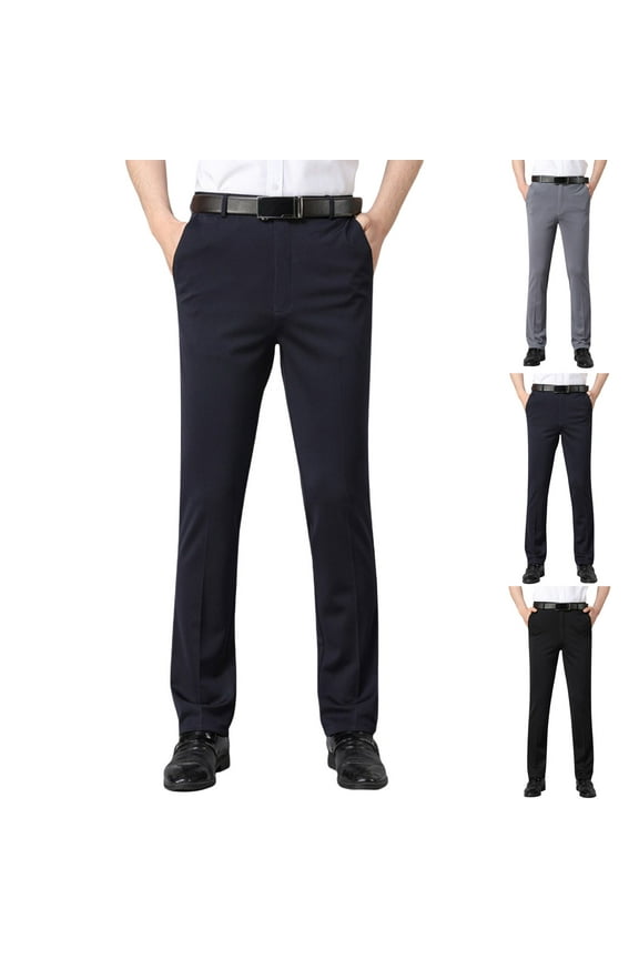 Men's Business Dress Pants, Khaki Classic Fit Flat Front Casual Suit Pant (Regular and Big & Tall Sizes) Black 35