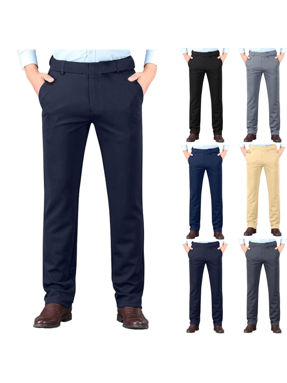 Men's Business Dress Pants, Khaki Classic Fit Flat Front Casual Suit Pant (Regular and Big & Tall Sizes) Black 36