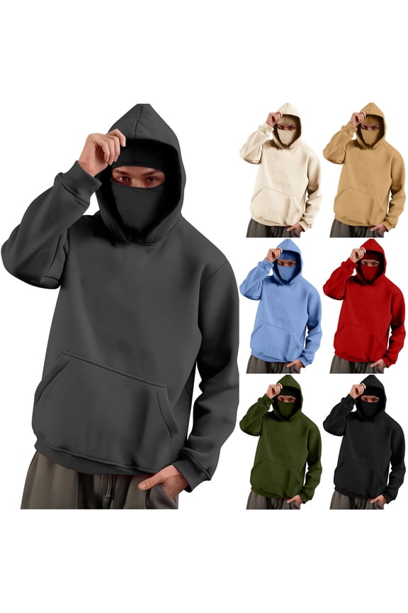 Men's Cargo Jacket,Functionality Long - sleeve with Face Shield Hooded Hoodie with Pockets Army Green M