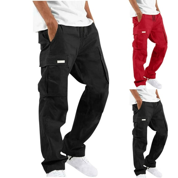Afuyipoi Men's Cargo Pants, Multi-pockets Straight Type Fitness Cargo Pants Trousers Black Size 2XL