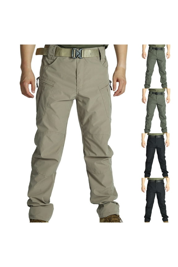 Men's Cargo Pants With Stretch,Outdoor Relaxed Training Waterproof Windproof Workwear Pants Khaki M/34