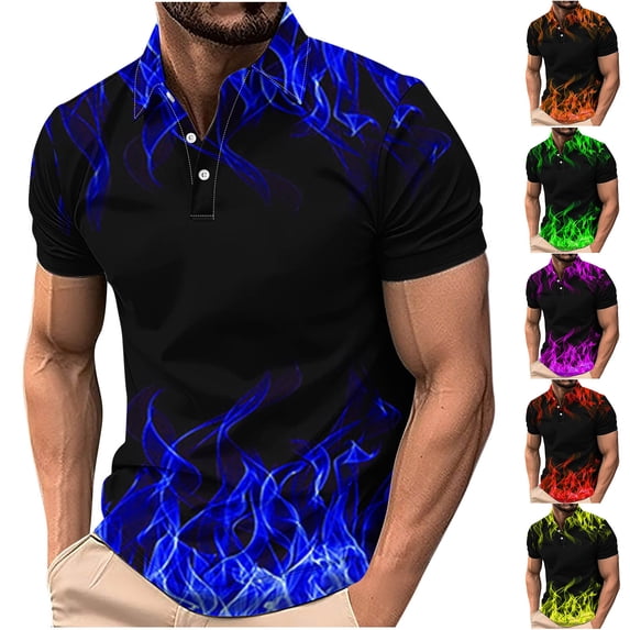 Afuyipoi Men's Casual Gradient Short Sleeve Lapel Button Up T-shirt,Green 4XL