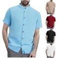thumbnail image 1 of Afuyipoi Men's Casual Loose-Fit Button-Up Shirt,Short Sleeves Stand-up Collar Classic Casual Tees White 2XL, 1 of 8