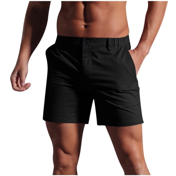 Afuyipoi Men's Casual Shorts, Cotton Button Elastic Waist Workout Shorts Summer Outdoor Shorts with Pockets Black XL