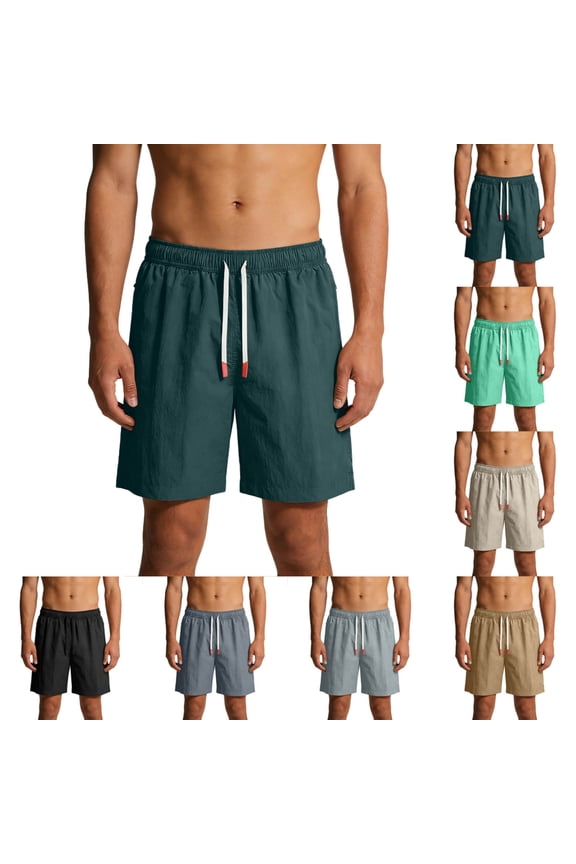 ​Men's Casual Sports Shorts with Zipper Pockets and Drawstring, Elastic Waist Lightweight Cargo Shorts for Work and Outdoor Activities Dark Gray Size XL