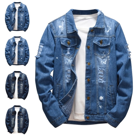 Afuyipoi Men's Classic 100%Denim Jacket Long Sleeve Lapel Collar Casual Outerwear Trucker Coat Size M-5XL Dark Blue Size 3XL