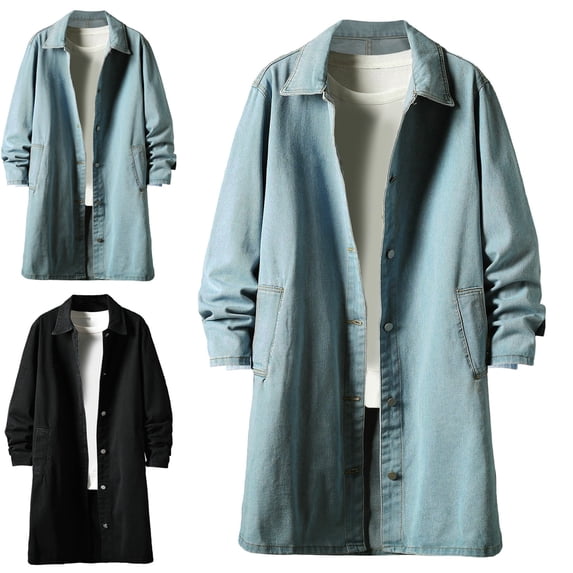 Afuyipoi Men's Classic Loose Fit Denim Style Jacket Long Sleeve Daily Casual Button Coat Size M-5XL Light Blue Size 5XL