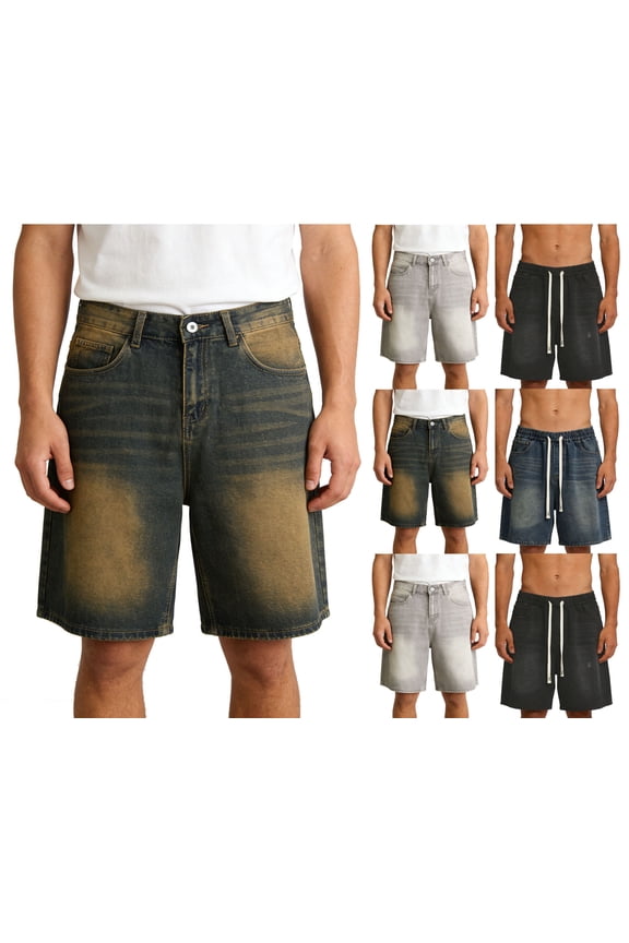Men’s Classic Relaxed-Fit Denim Shorts, with Pocket Mid-Length Casual Everyday Shorts Gray Size S