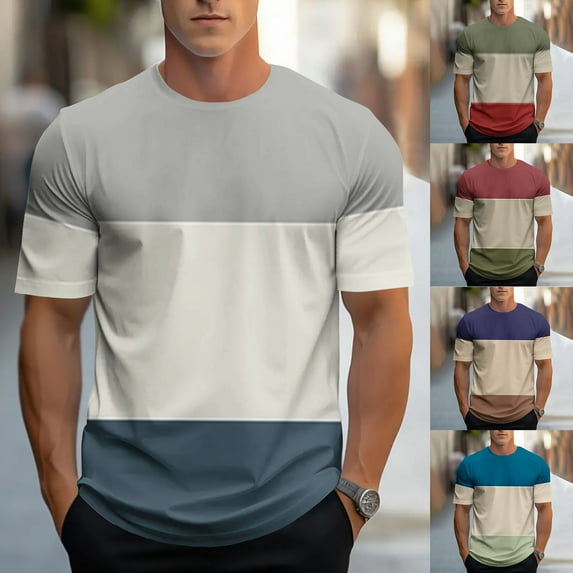 Afuyipoi Men's Color Block Sport Tee,Two-Tone Relaxed Breathable Athletic Shirts Army Green 3XL