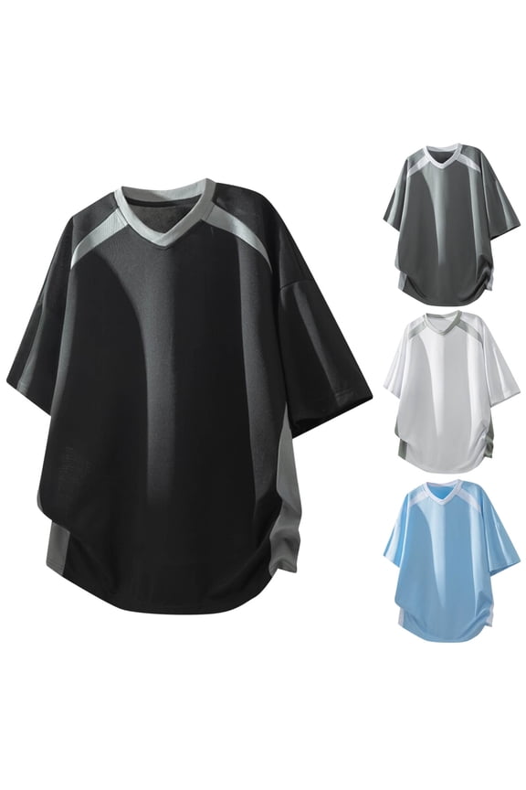 Men's Color Blocked Striped Performance Top (M-3XL), Short Sleeve Loose Fit Casual Athletic Training Tee White Size 2XL