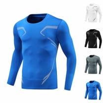 Afuyipoi Men's Compression Shirts Long Sleeve Athletic Workout Base Layer, Quick Dry Basketball Football Tops Undershirts Blue Size L