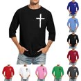thumbnail image 1 of Afuyipoi Men's Cross Print Three-Quarter Sleeve T-Shirt,Athletic Round Neck Three-Quarter Sleeve Athletic Shirts Wine L, 1 of 6