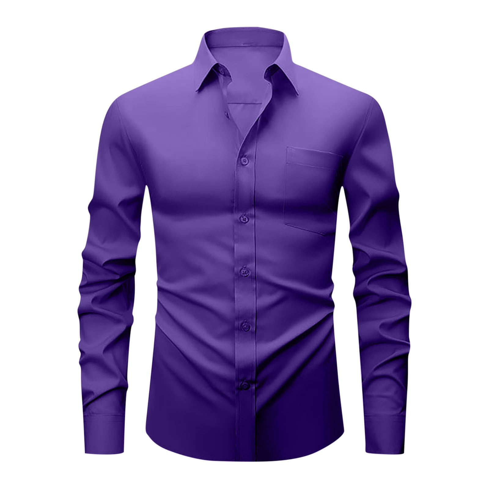 Afuyipoi Men's Dress Shirts Solid Long Sleeve Stretch Formal Shirt ...