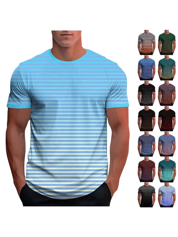 Men's Fashion Gradient Striped Sports T-Shirt (M-3XL), Short Sleeve Casual Round Neck Performance Top Purple Size XL