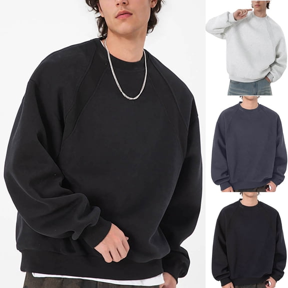 Afuyipoi Men's Fashion Hoodies & Sweatshirts,Long Sleeve Casual Crew - neck Pullover Sweatshirts Black 3XL