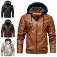 thumbnail image 1 of Afuyipoi Men's Faux Leather Hooded Jacket PU Zipper Pocket Casual Hooded Outerwear Coat Size S-2XL Black Size M, 1 of 8