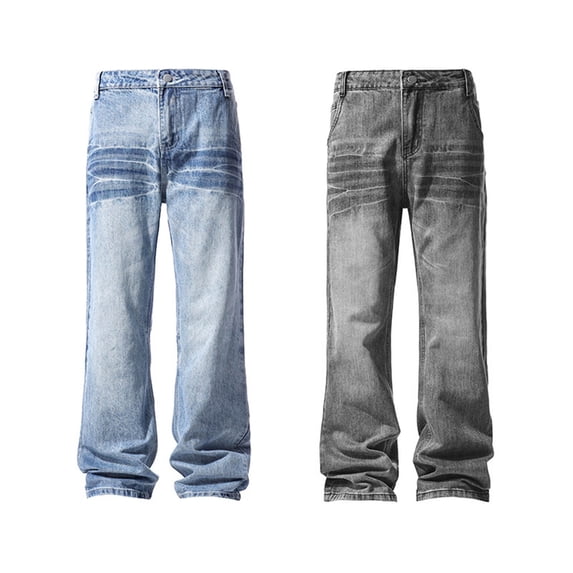 Afuyipoi Men's Flare Denim Jeans Vintage Wash, Casual Long Pants with Pockets Black Size 4XL