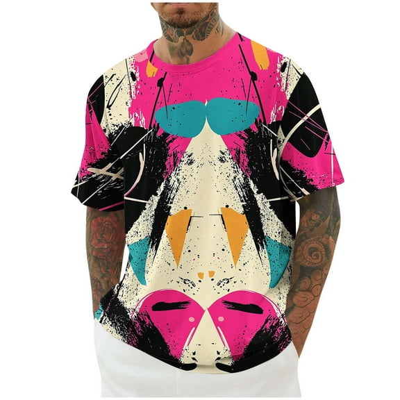 Afuyipoi Men's Funny Graphic Tee Casual Short Sleeve Crew Neck T-shirts Multicolor Size 3XL