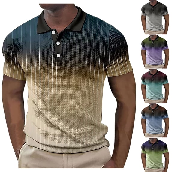 Afuyipoi Men's Geometric Print Button Shirt,Relaxed Fit Abstract Side Vents Casual T-Shirts Blue XL