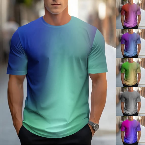 Afuyipoi Men's Gradient Sport Shirt,Soft Poly-Cotton Relaxed Fit Ombre Color Effect Gym Tees Gray XL