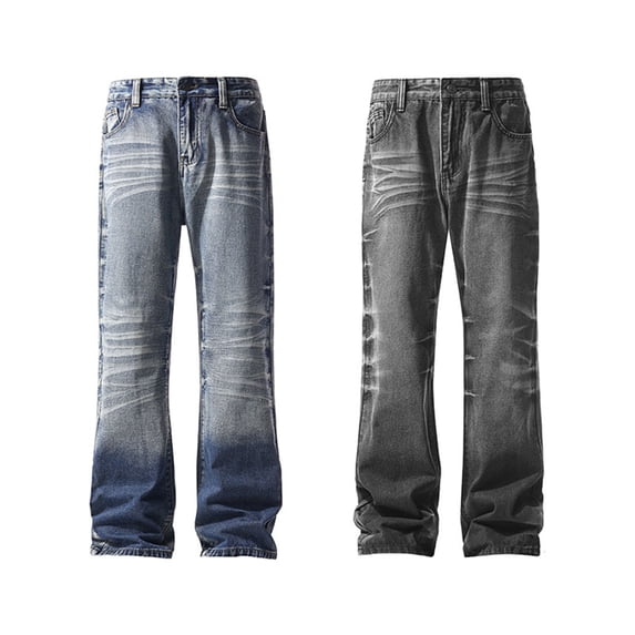 Afuyipoi Men's Gradient-Wash Denim Jeans Solid Button-Zip, Casual Fashionable Pants with Pockets Blue Size 4XL