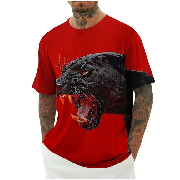 Afuyipoi Men's Graphic T-shirts Casual Short Sleeve Round Neck Funny Print Tee Red Size 2XL