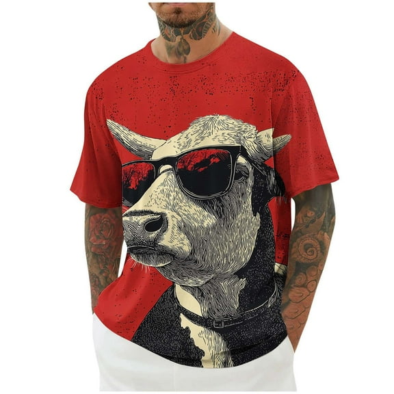 Afuyipoi Men's Graphic T-shirts Casual Short Sleeve Round Neck Funny Print Tee Wine Size 2XL