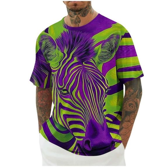 Afuyipoi Men's Graphic T-shirts Plus Size Casual Short Sleeve Round Neck Funny Print Tee Green Size 3XL