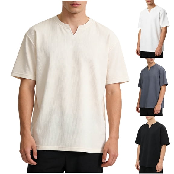 Afuyipoi Men’s Heavy-Weight V-Neck Tee, Loose Short-Sleeve Casual Top Dark Gray Size 5XL