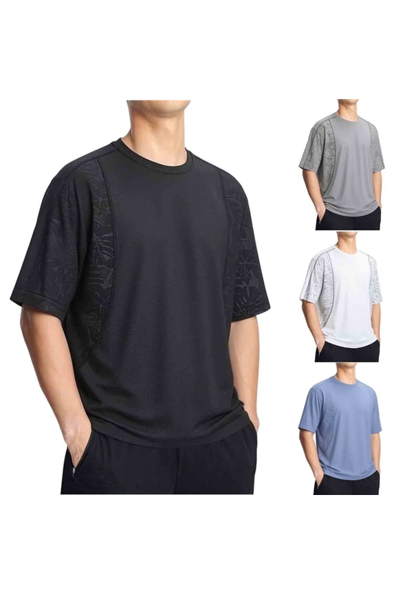 Men's Ice Silk Athletic T-Shirt (L-5XL),Cooling Graphic Short Sleeve Breathable Performance Training Top Gray Size 5XL