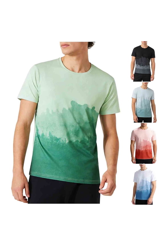 Men's Ice Silk Athletic Tee (M-5XL),Tie-Dye Short Sleeve Cooling Breathable Performance Training Top Black Size M