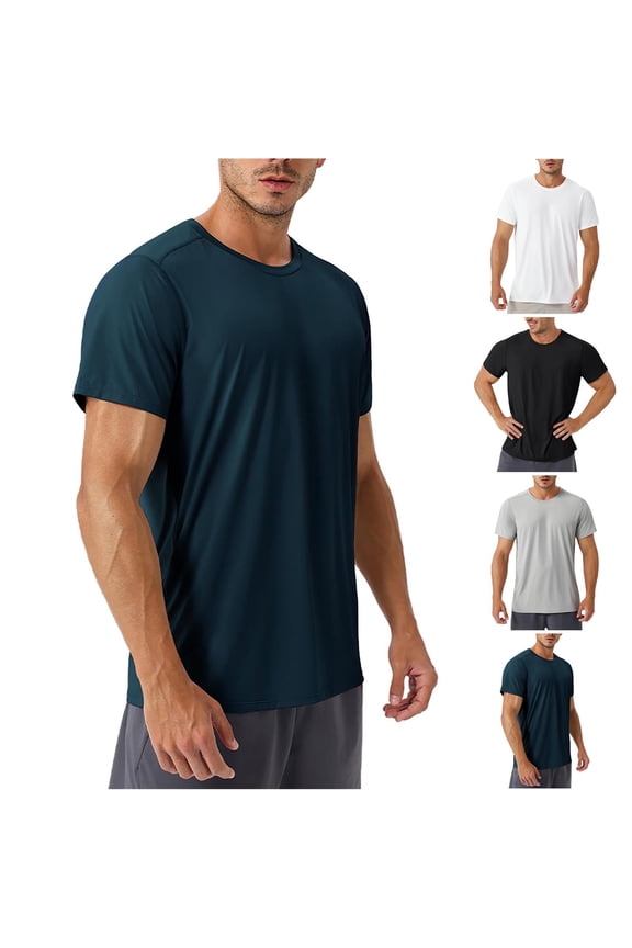 Men's Ice Silk Performance Tee (S-XXL),Sun Protection Short Sleeve Tight Fit Quick Dry Training Top Gray Size S