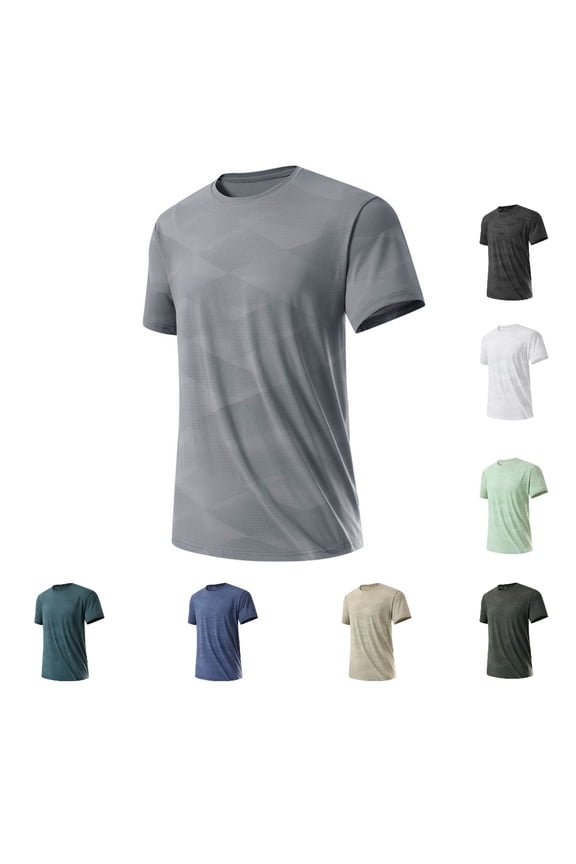 Men's Ice Silk Quick Dry Performance Top (L-5XL), Short Sleeve Solid Color Casual Fitness Training Shirt Gray Size XL