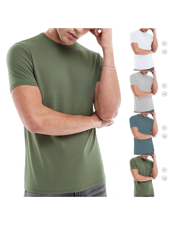 Men's Ice Silk Stretch Mesh Training Top (M-3XL), Short Sleeve Breathable Running Performance Athletic Shirt Gray Size XL