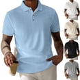 thumbnail image 1 of Afuyipoi Men's Jacquard Polo Shirt, Fashion Solid-Color Short-Sleeve Button-Collar Top Sky Blue Size L, 1 of 6