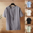thumbnail image 1 of Afuyipoi Men's Linen Performance T-Shirt (M-5XL), Short Sleeve Solid Color Round Neck Flax Top Gray Size L, 1 of 8