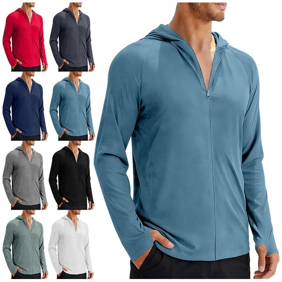 Afuyipoi Men’s Long Sleeve Sun Protection Shirts, Zip Up Quick-Dry & Lightweight Sunscreen Clothing Black Size 3XL