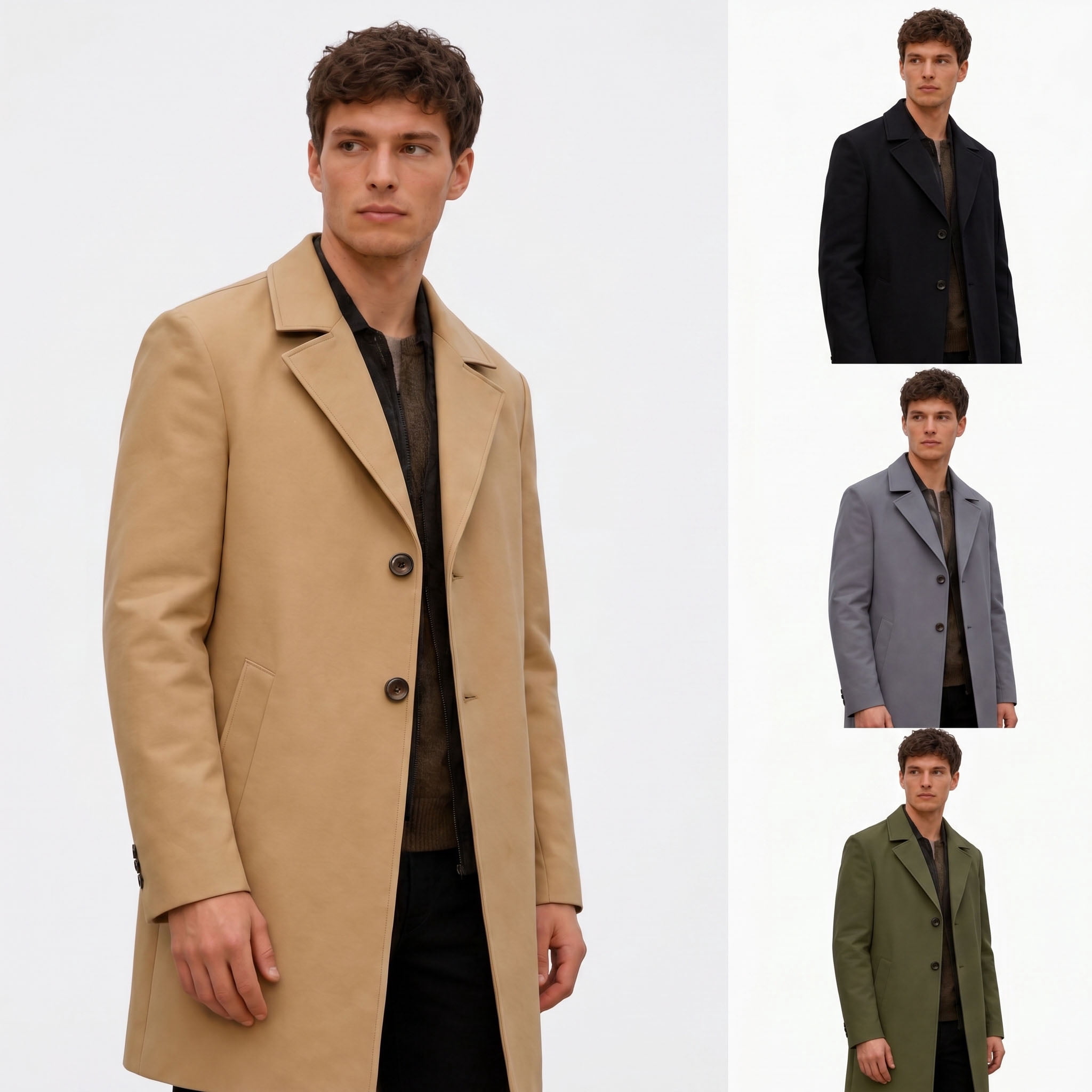 Afuyipoi Men’s Medium-Length Casual Coat Long Sleeve Notched Lapel ...