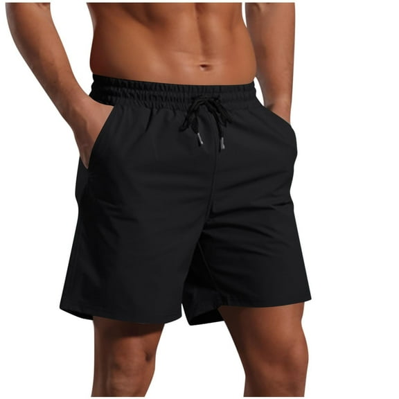 Afuyipoi Men's Mesh Lined Workout Shorts, Quick Dry Elastic Waist 4-Inch Outdoor Shorts with Pockets Black L