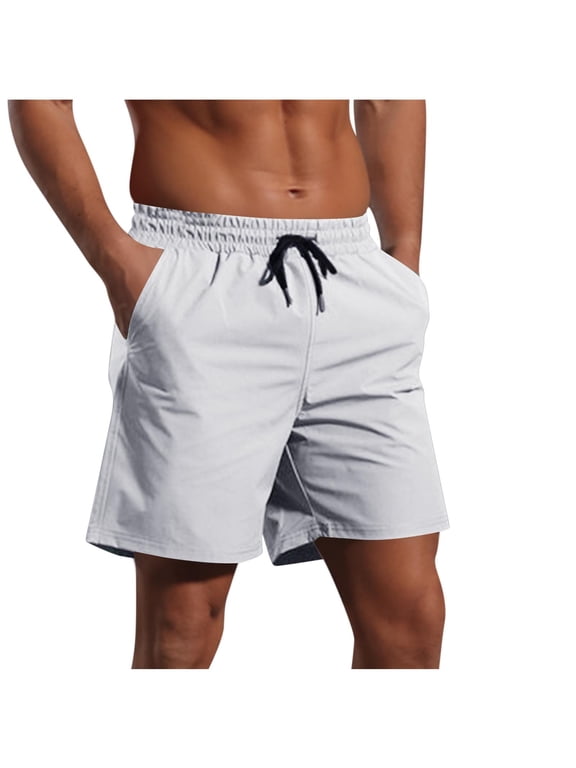 Men's Mesh Lined Workout Shorts, Quick Dry Elastic Waist 4-Inch Outdoor Shorts with Pockets White 2XL