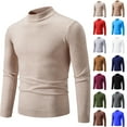 thumbnail image 1 of Afuyipoi Men's Mock Turtleneck Sweater,Pullover Vintage Knitwear Solid Color Fleecing Lined Knitwear Beige L, 1 of 8