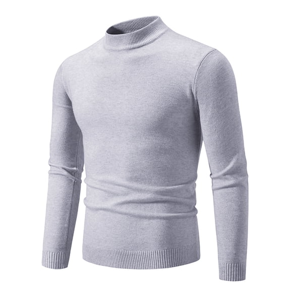 Afuyipoi Men's Mock Turtleneck Sweater,Vintage Knitwear Solid Color Pullover Fleecing Lined Knitwear Gray XL