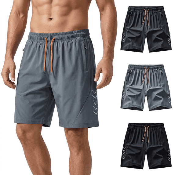 Afuyipoi Men's Modern Fit Fitness Training Shorts with Zipper Pockets, Quick Dry 4-Way Stretch Athletic Shorts, Elastic Waist Performance Shorts, Sizes S-4XL Dark Gray Size 4XL