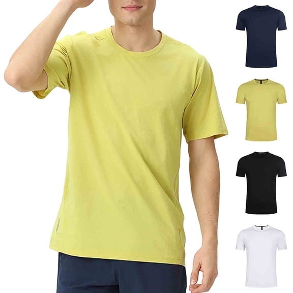 Afuyipoi Men's Moisture Wicking Running Training Tee (M-3XL), Short Sleeve Breathable Quick Dry Outdoor Athletic Shirt Dark Blue Size M