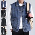 thumbnail image 1 of Afuyipoi Men's Motorcycle 100%Denim Vest Turn Down Collar Punk Biker Sleeveless Jacket Coat Size L-5XL Blue Size 3XL, 1 of 7