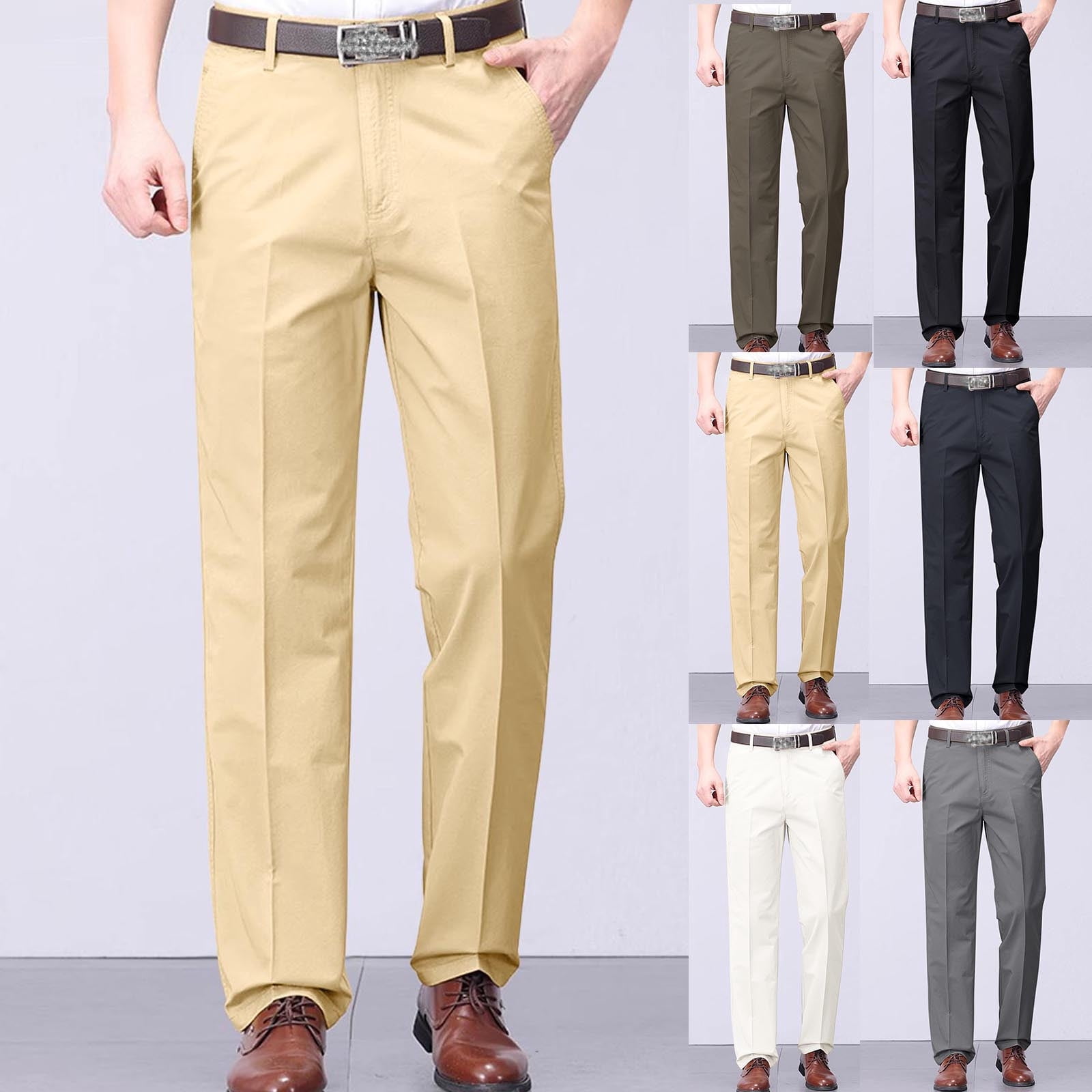 Afuyipoi Men's No Iron Khaki, Classic Fit Flat Front Casual Dress Pant ...