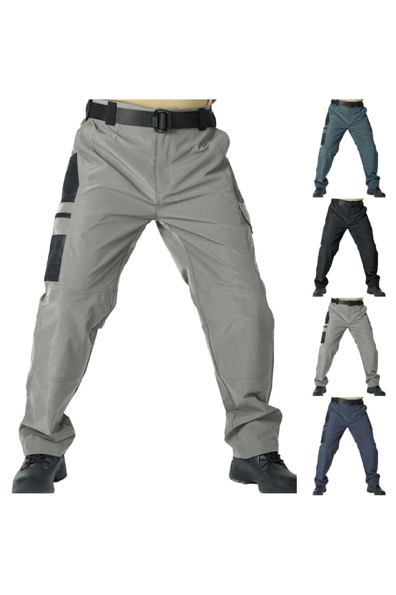Men's Outdoor Cargo Pants with Multi-pockets, Waterproof and Windproof Long Pants for Hiking Fishing Black S